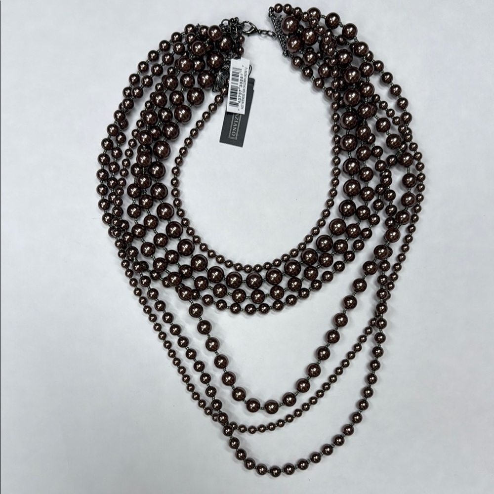 Elegant Brown Layered Beaded Necklace NWT